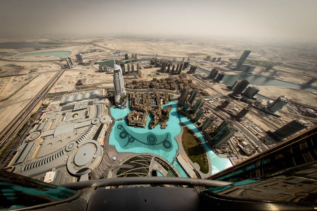 Aerial view from Burj Khalifa over Downtown Dubai